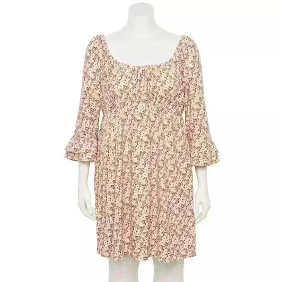 Lily Rose Dresses & Skirts - Lily Rose Smocked Babydoll Pink Floral Dress 1X NWT Ruffle Sleeves Cottagecore
